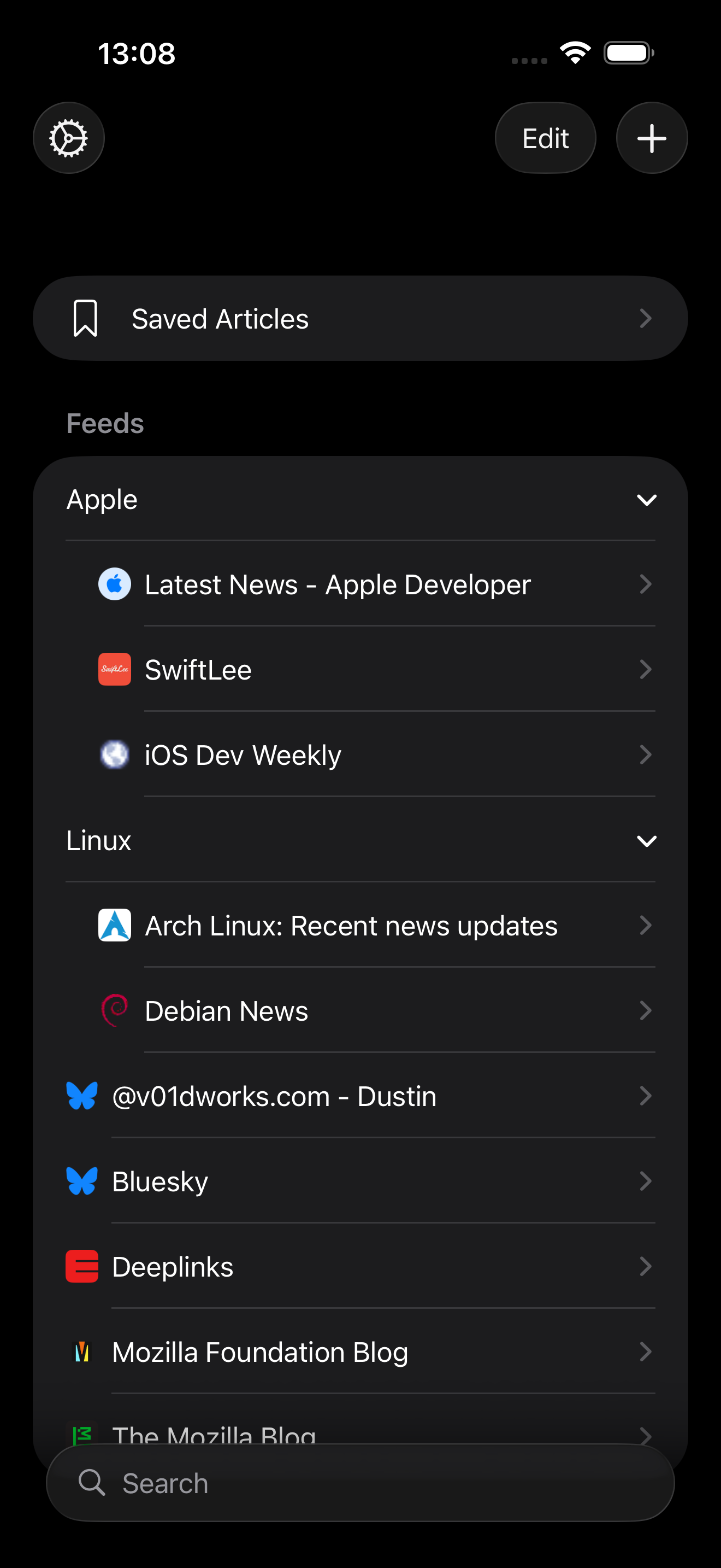 SwiftWire on iPhone - Feed List