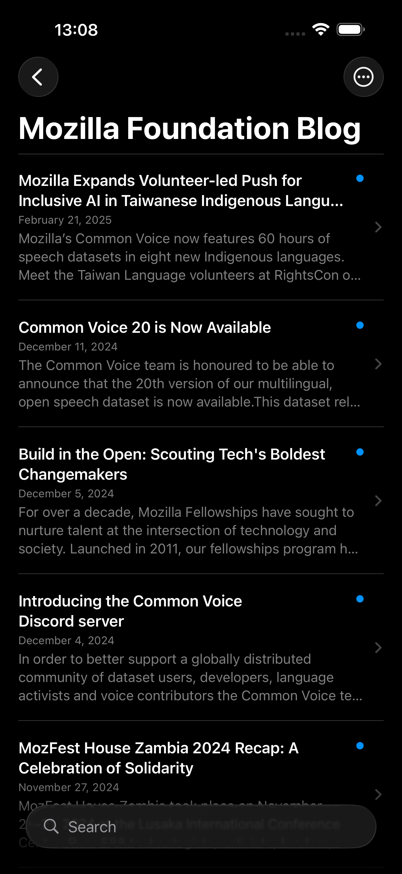 SwiftWire on iPhone - Saved Articles