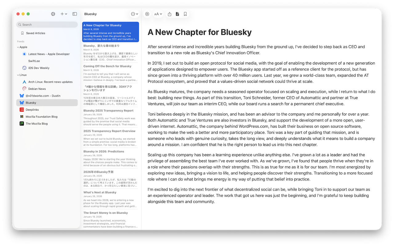 SwiftWire on Mac - Saved Articles